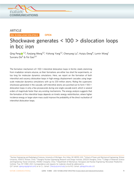 Shockwave Generates < 100 > Dislocation Loops in Bcc Iron