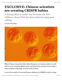 EXCLUSIVE: Chinese Scientists Are Creating CRISPR Babies