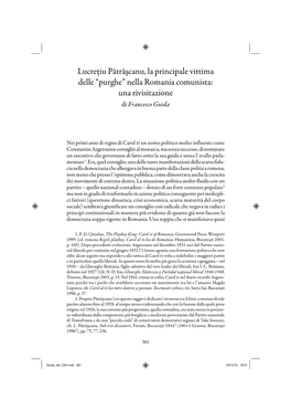 Lucreţiu Pătrăşcanu, La Principale Vittima Delle “Purghe” Nella Romania Comunista: Una Rivisitazione Di Francesco Guida