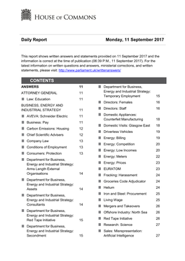 Daily Report Monday, 11 September 2017