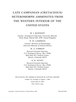 Cretaceous) Heteromorph Ammonites from the Western Interior of the United States