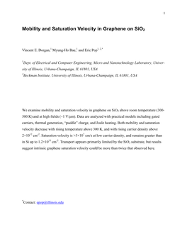 Mobility and Saturation Velocity in Graphene on Sio2