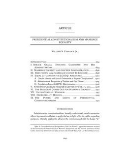 Presidential Constitutionalism and Marriage Equality