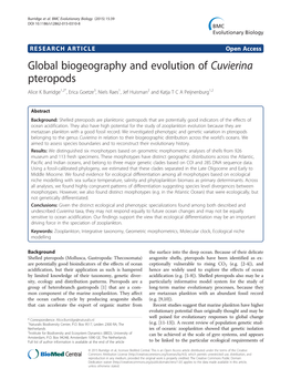 Global Biogeography and Evolution of Cuvierina Pteropods Alice K Burridge1,2*, Erica Goetze3, Niels Raes1, Jef Huisman2 and Katja T C a Peijnenburg1,2