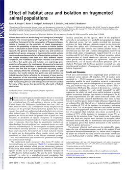 Effect of Habitat Area and Isolation on Fragmented Animal Populations