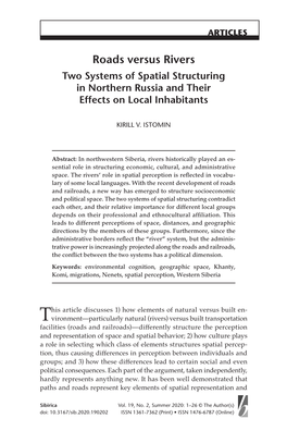 Roads Versus Rivers Two Systems of Spatial Structuring in Northern Russia and Their Effects on Local Inhabitants