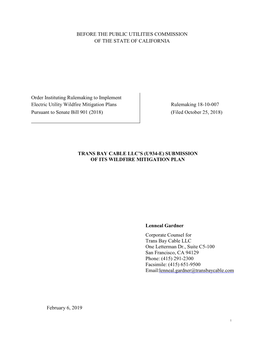 BEFORE the PUBLIC UTILITIES COMMISSION of the STATE of CALIFORNIA Order Instituting Rulemaking to Implement Electric Utility