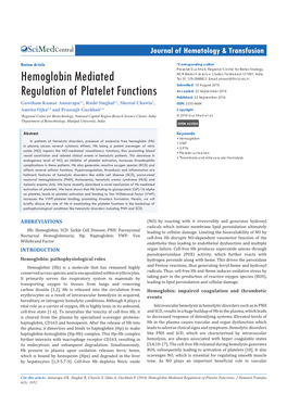 Hemoglobin Mediated Regulation of Platelet Functions