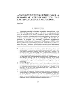 Admission to the Bar in Illinois: a Historical Perspective for the Last Half Century and Beyond