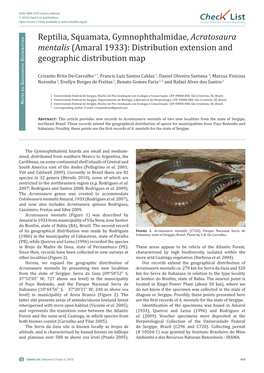 Acratosaura Mentalis (Amaral 1933): Distribution Extension and Istributio