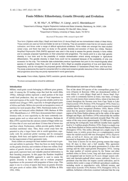 Fonio Millets: Ethnobotany, Genetic Diversity and Evolution