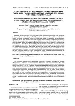 Struktur Komunitas Ikan Karang Di Perairan Pulau Raya, Pulau Rusa, Pulau Rondo Dan Taman Laut Rinoi Dan Rubiah, Nanggroe Aceh Darussalam
