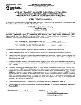 NATIONAL POLLUTANT DISCHARGE ELIMINATION SYSTEM (NPDES) INDIVIDUAL PERMIT to DISCHARGE STORMWATER from SMALL MUNICIPAL SEPARATE STORM SEWER SYSTEMS (Ms4s)