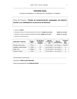 INFORME FINAL Proyectos Acreditados En La Secretaría De Investigación Y Postgrado