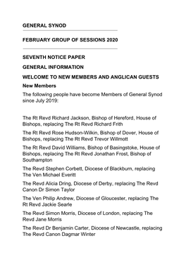 General Synod February Group of Sessions 2020