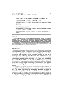 Infection of Macronuclear Anlagen of Paramecium Caudatum with the Macronucleus-Specific Symbiont Holospora Obtusa