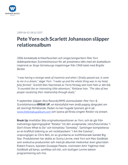 Pete Yorn Och Scarlett Johansson Släpper Relationsalbum