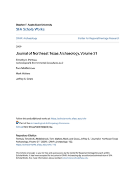 Journal of Northeast Texas Archaeology, Volume 31