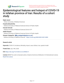Epidemiological Features and Hotspot of COVID-19 in Isfahan Province of Iran: Results of a Cohort Study