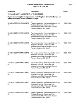 London Metropolitan Archives Diocese in Europe