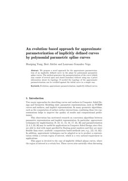 An Evolution–Based Approach for Approximate Parameterization of Implicitly Deﬁned Curves by Polynomial Parametric Spline Curves