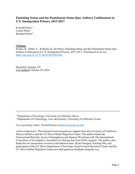 Solitary Confinement in US Immigration Prisons, 2013