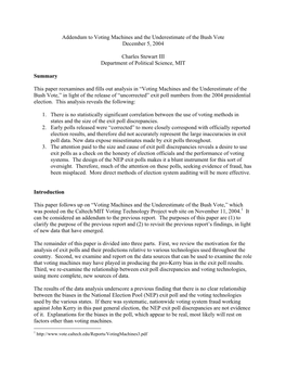 Addendum to Voting Machines and the Underestimate of the Bush Vote December 5, 2004