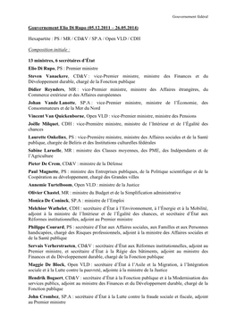 Gouvernement Elio Di Rupo (05.12.2011 – 26.05.2014)