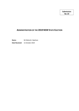 Submission No 19 ADMINISTRATION of the 2019NSWS TATE ELECTION