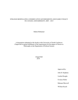 Strange Bedfellows: Conservative Governments and Family Policy in Canada and Germany, 2005 – 2015