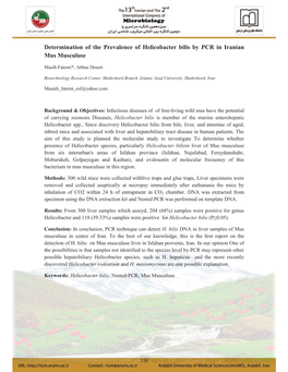 Determination of the Prevalence of Helicobacter Bilis by PCR in Iranian Mus Musculuse