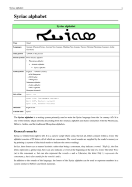 Syriac Alphabet 1 Syriac Alphabet