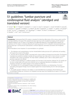 S1 Guidelines “Lumbar Puncture and Cerebrospinal Fluid Analysis” (Abridged and Translated Version) H