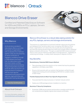 Blancco Drive Eraser Certified and Patented Data Erasure Software for Hdds and Ssds on Pcs, Laptops, Servers and Storage Environments