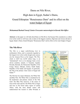 Dams on Nile River, High Dam in Egypt, Sudan's Dams, Grand