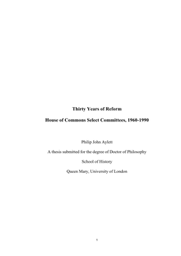 House of Commons Select Committees, 1960-1990