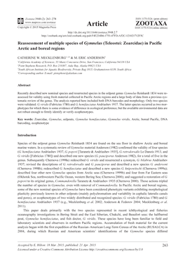 Reassessment of Multiple Species of Gymnelus (Teleostei: Zoarcidae) in Pacific Arctic and Boreal Regions