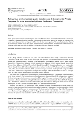 Taito Adrik, a New Harvestman Species from the Área De Conservación Privada Panguana, Peruvian Amazonia (Opiliones: Laniatores: Cosmetidae)