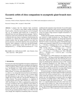 ASTRONOMY and ASTROPHYSICS Eccentric Orbits of Close