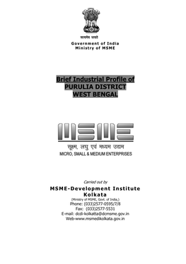 Brief Industrial Profile of PURULIA DISTRICT WEST BENGAL