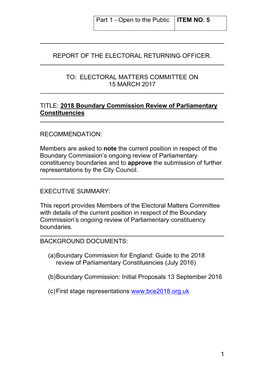 2018 Boundary Commission Review of Parliamentary Constituencies