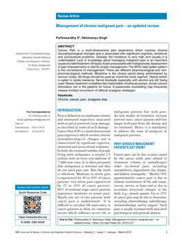 Management of Chronic Malignant Pain – an Updated Review