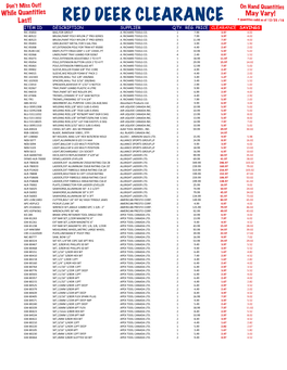RED DEER CLEARANCE * Quantities Valid As of 12/20 /16 ITEM ID DESCRIPTION SUPPLIER QTY
