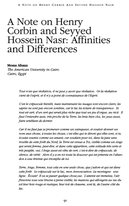 A Note on Henry Corbin and Seyyed Hossein Nasr: Affinities and Differences