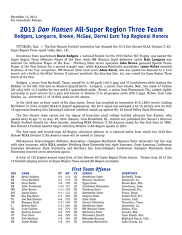 2013 Don Hansen All-Super Region Three Team Rodgers, Longacre, Brown, Mcgee, Dorrel Earn Top Regional Honors