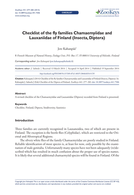 ﻿﻿﻿﻿﻿﻿Checklist of the Fly Families Chamaemyiidae and Lauxaniidae