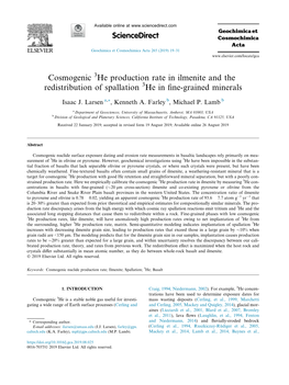 Cosmogenic 3He Production Rate in Ilmenite and the Redistribution of Spallation 3He in ﬁne-Grained Minerals