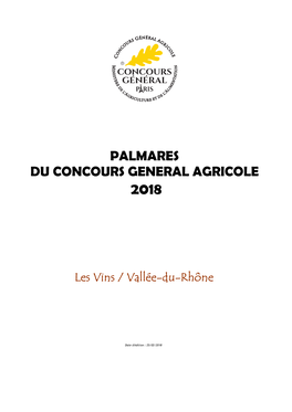 Palmarès Du Concours Général Agricole 2018 CONCOURS DES VINS Vallée-Du-Rhône