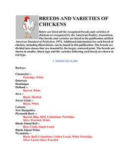 Breeds and Varieties of Chickens