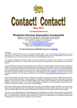 May 2013 Rhodesian Services Association Incorporated
